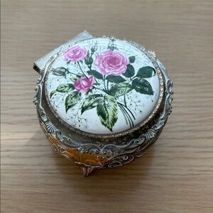 Antique Japanese Floral Silver and Gold Jewelry Box/ trinket